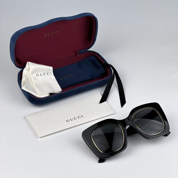 NEW Gucci GG1151S 001 Black/Gold Grey Cat Eye Oversized  Unisex Sunglasses